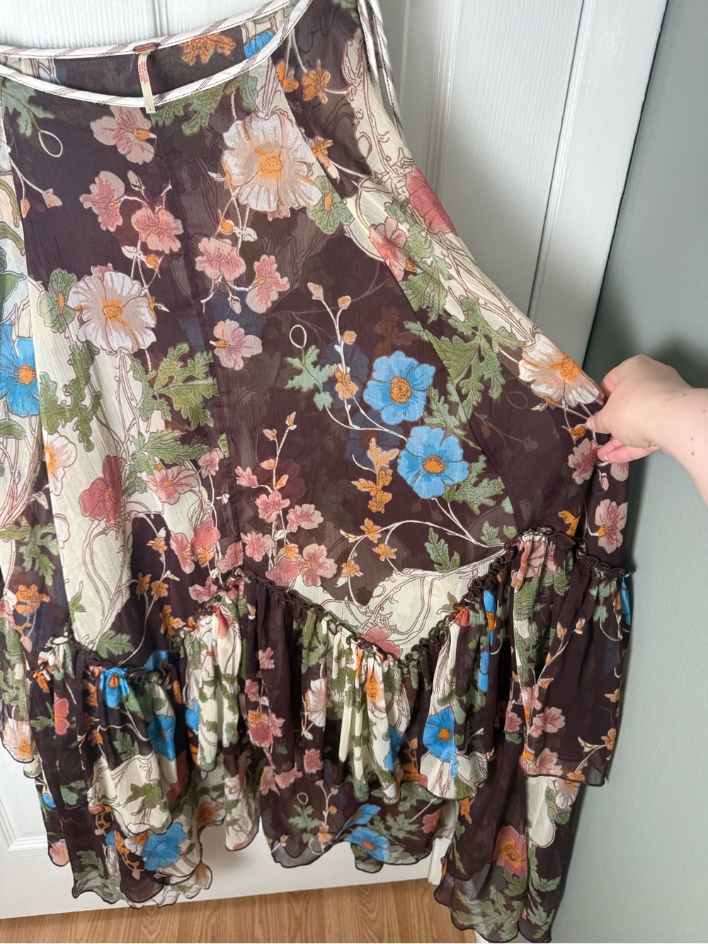 Free People Palermo Villa Chiffon Maxi Skirt in Chocolate Combo 4 - Picture 4 of 9